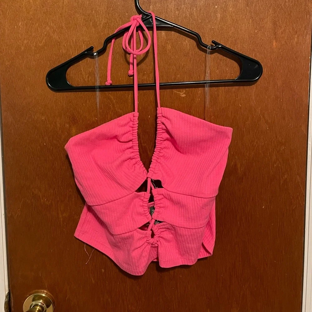 Wild Fable Berry Pink lace up top Size: L - Picture 3 of 3